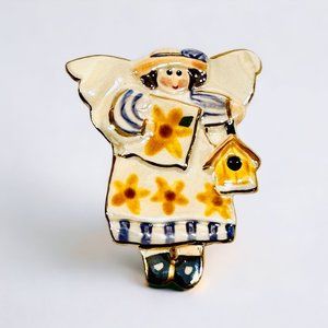 Vintage Ceramic Garden Angel Brooch/Pin